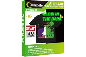 CenDale Glow in The Dark DTF Film - 8.5"x11" 30 Sheets Glow in The Dark DTF Transfer Film for Dark/Light T Shirt Textile, Luminous Green Premium Direct to Film DTF Paper Cold Peel DTF Transfer Sheets