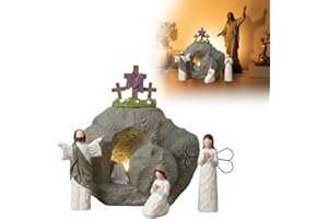 Easter Resurrection Scene with LED Lighting, Resin Empty Tomb Display with Timer, Battery Powered Religious Decoration, 15cm 