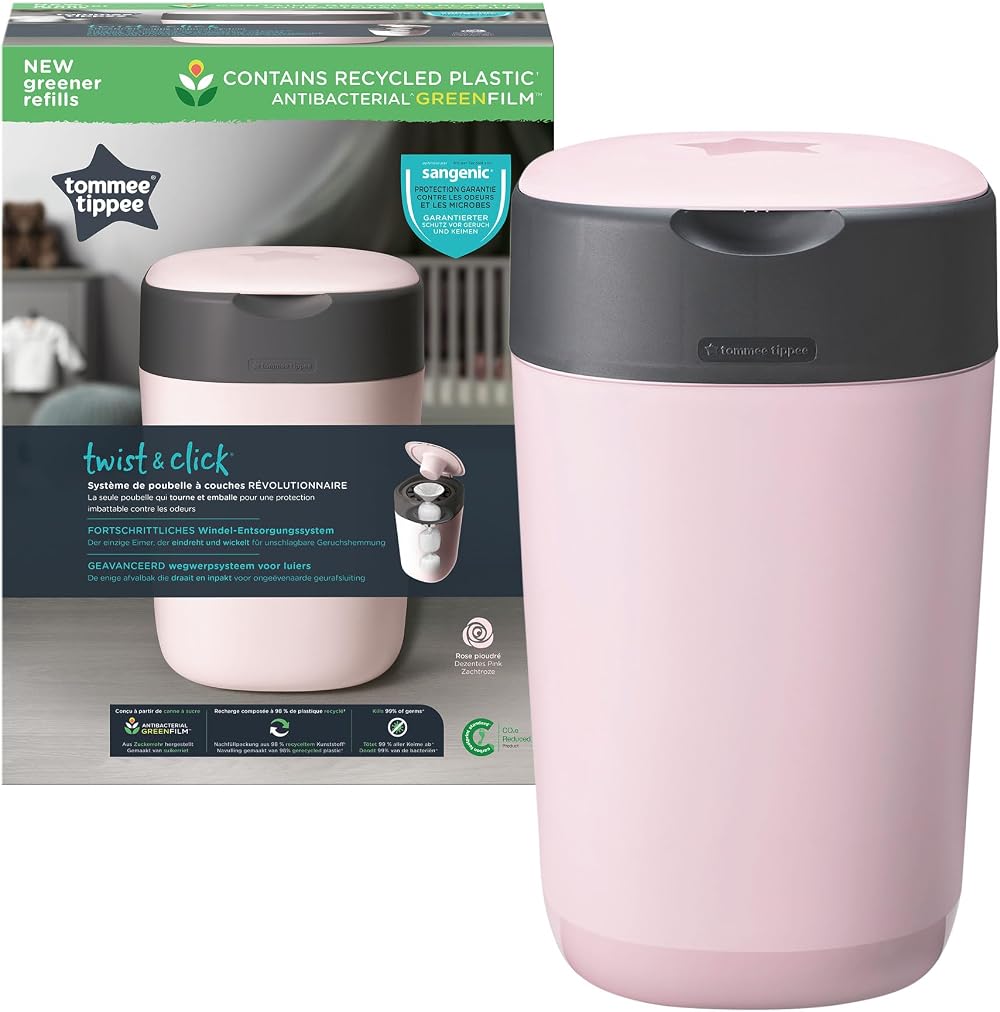 Tommee Tippee Twist and Click Nappy Bin Pink with Refill Cassette Multilayer