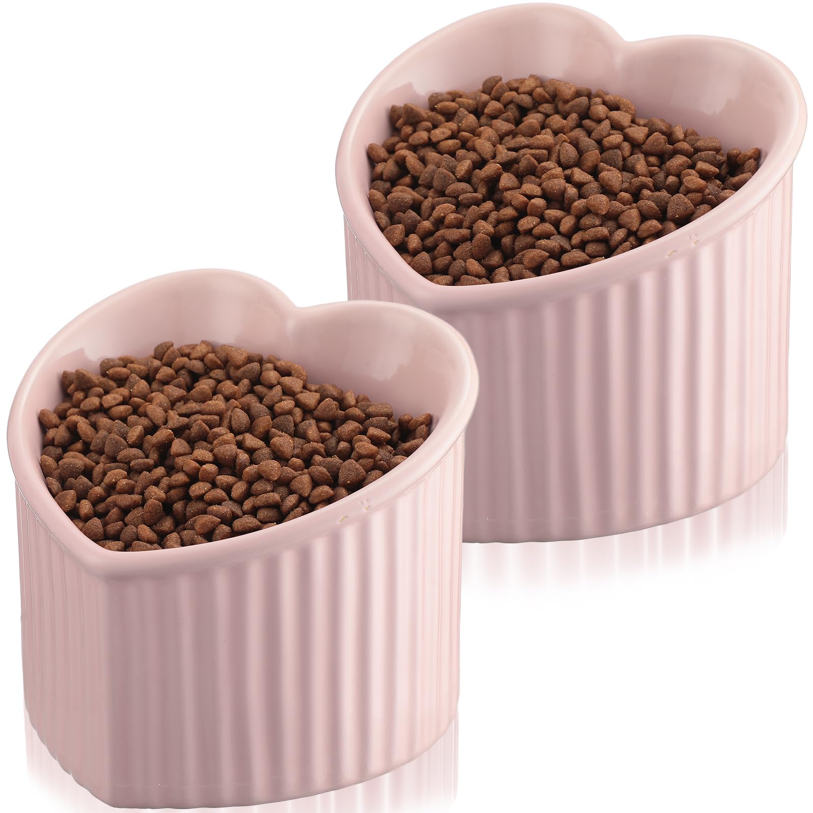 Photo 1 of Mumufy 2 Pcs Ceramic Elevated Cat Bowls Tilted Elevated Raised Pet Bowls Anti Vomit Cat Dish for Indoor Stress Free Water Dish Feeder for Puppies, Heart Shaped(Pink)