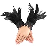 Qianyu Feather Cuffs Women Lace Wings Wrist Bracelets Gothic Mesh Gloves Wristband Accessories for Cosplay Halloween Swan Witch Costume Party