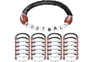 Trnayi 24 Pcs Football Bracelets Stackable Clay Beaded Bracelets Football Party Favors Beaded Ball Adjustable Clay Bracelet Jewelry Sports Gifts Supplies for Teen Adults