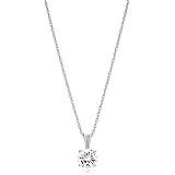 Amazon Essentials Plated Sterling Silver Cubic Zirconia Round Cut Solitaire Pendant Necklace, 18"