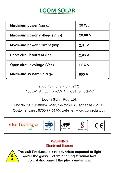 Loom Solar Panel 50 Watt 12 Volt Mono Perc Bis Certified Amazon In Garden Outdoors