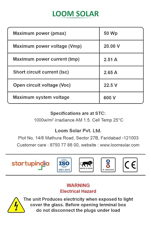 Loom Solar Panel 50 Watt 12 Volt Mono Perc Bis Certified Amazon In Garden Outdoors