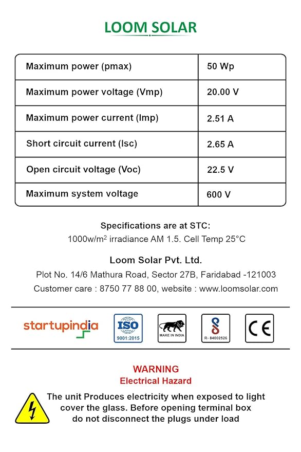 Loom Solar Panel 50 Watt 12 Volt Mono Perc Bis Certified Amazon In Garden Outdoors