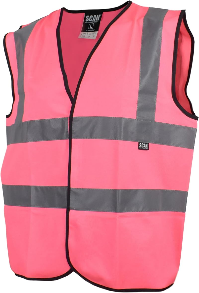 Scan Hi-Vis Waistcoat Pink Medium 50mm Retro-Reflective Tape RIS-3279-TOM