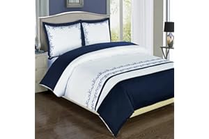 Royal Hotel Bedding Navy and White Amalia 3 Piece King/Cal-King Embriodered Duvet-Cover-Set, 100% Cotton 300 Thread Count