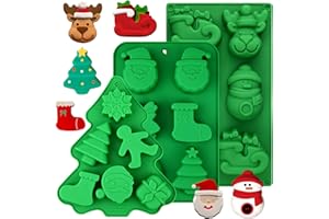 HUAKENER 3 Pack Christmas Soap Molds, Large Size Xmas Silicone Mold for Handmade Soap, Mini Cakes, Chocolate, Candy, Jello