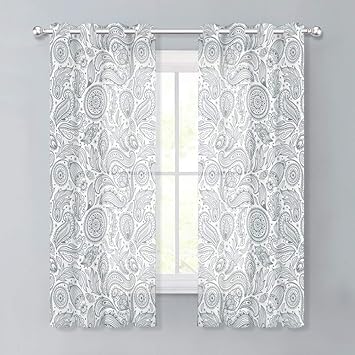 Amazon Com Nicetown Paisley Sheer Curtains Pair 63 Inch L Linen