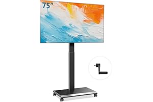 FITUEYES Hand Crank Lift TV Stand with Wheels, Tilt & Swivel Rolling TV Stand for 32-75Inch TVs, Free Height Adjustable Mobile Television Stand Holds up to 88Lbs, Iron Base Max VESA 600x400mm