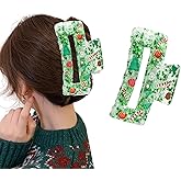 French Star Design Acrylic Square Large Hair Claw Clip - Green Christmas Tree Bell Winter Hair Claw Clips for Women - Thick & Thin Hair Accessories - 1Pcs