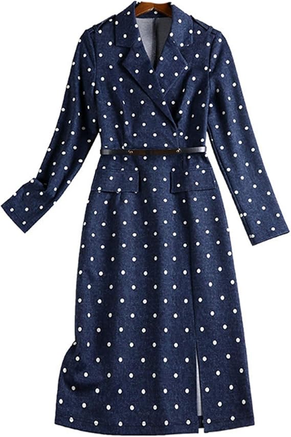 Amazon チュニック ワンピース 春秋 ストレートタイプ タイト タイツ 細見え スリット 柔らかい カジュアル 女の子 水玉柄 ブルー かわいい 清楚 きれいめ ベルト付き 洋服 ラペル 普段着 通学 Ol通勤 女子会 ゆったり 大きいサイズ ワンピース チュニック 通販