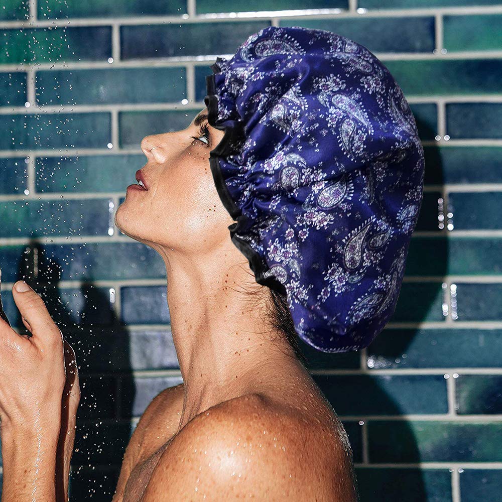 Luckindom Shower Caps, 3 Pack Extra Large and Double Layered Waterproof Bath Cap for Women and Girls, Adjustable and Reusable Shower Hat and Bonnet for Hair Protection (Type 2) : Beauty