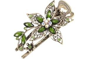 Beavorty Vintage Flower Rhinestone Barrettes Green Flower Crystal Hair Clip French Elegant Hair Barrettes Hair Jewelry Duckbi