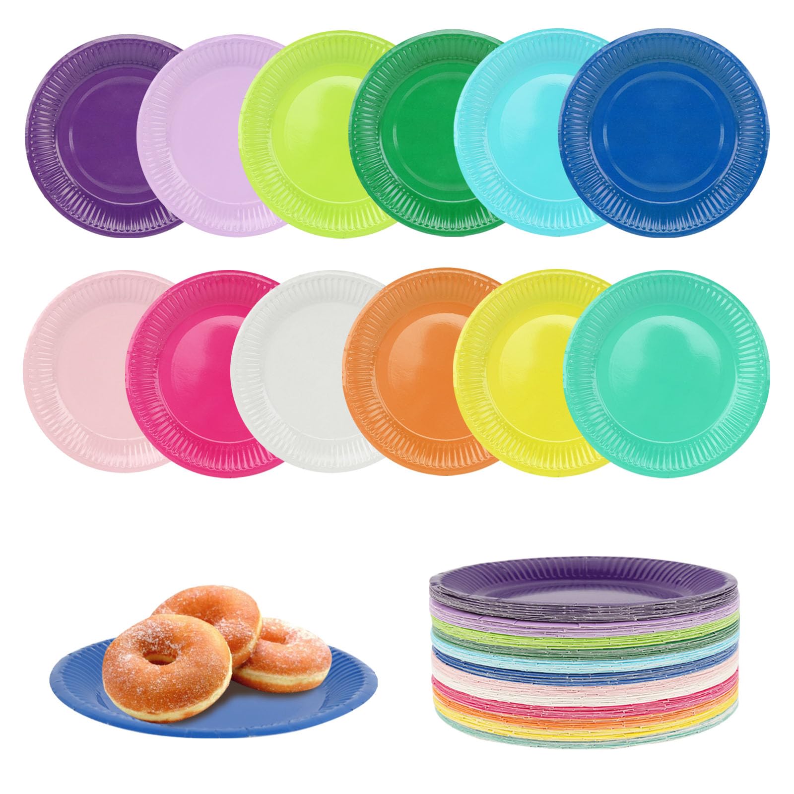 MIYUANGKJ 120 DIY Colorful Paper Plates Colorful Party Papers Plates Round Plates Papers Tableware Party Plates Paper Plates for Kids' Birthday Parties, Celebrations, Barbecues (12 Colors)