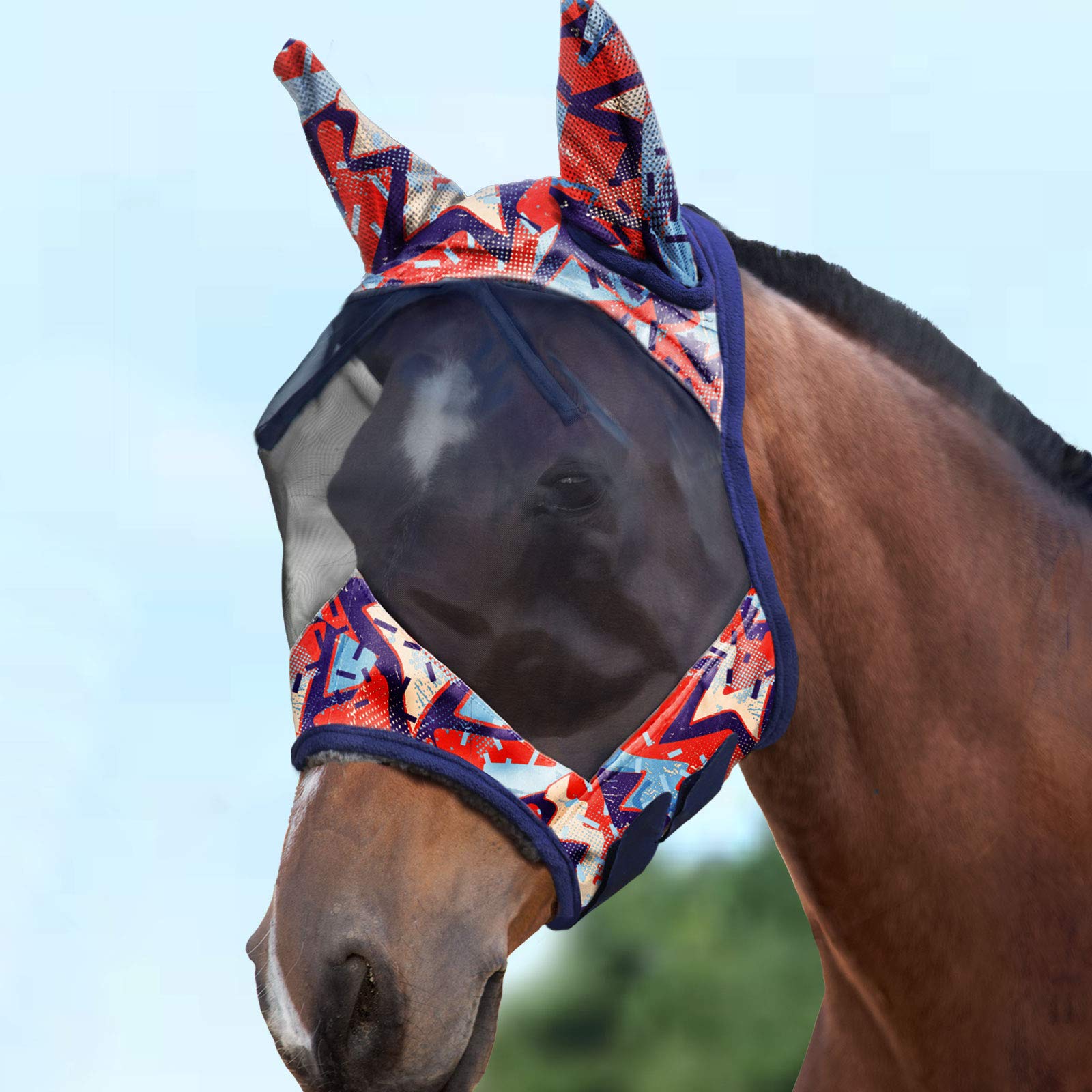 Harrison Howard LumiVista Horse Fly Mask Standard with Ears UV Protection for Horse-Abstract Graffiti(L; Full Size)