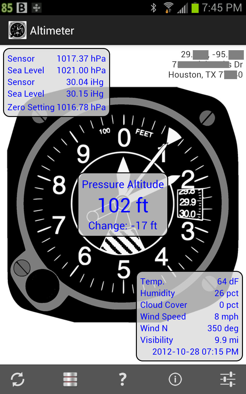 Altimeter and Barometer Monitor for Galaxy phones