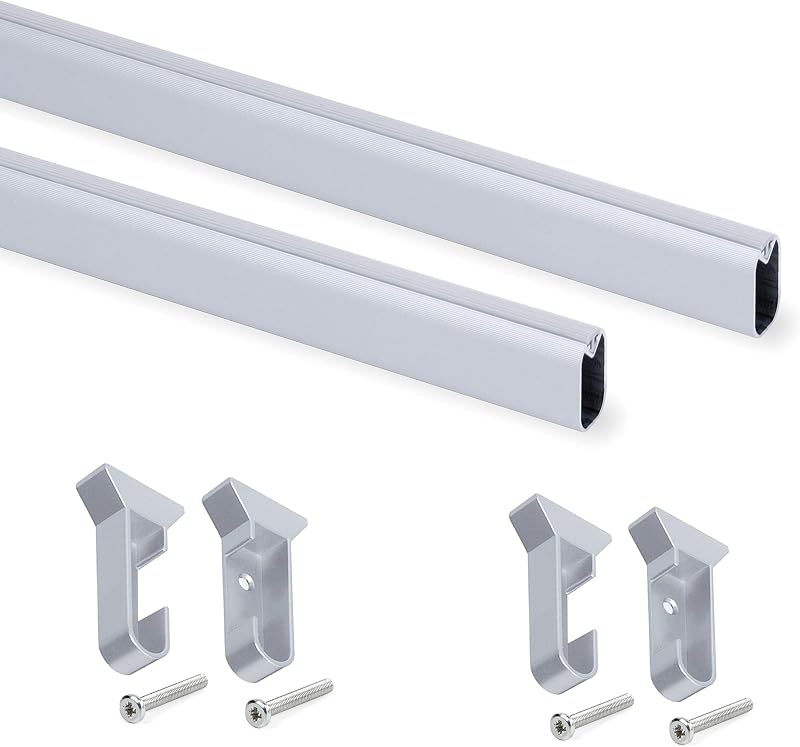 Emuca Wardrobe Oval Hanging Rail Kit with Supports 750mm Matt Anodized