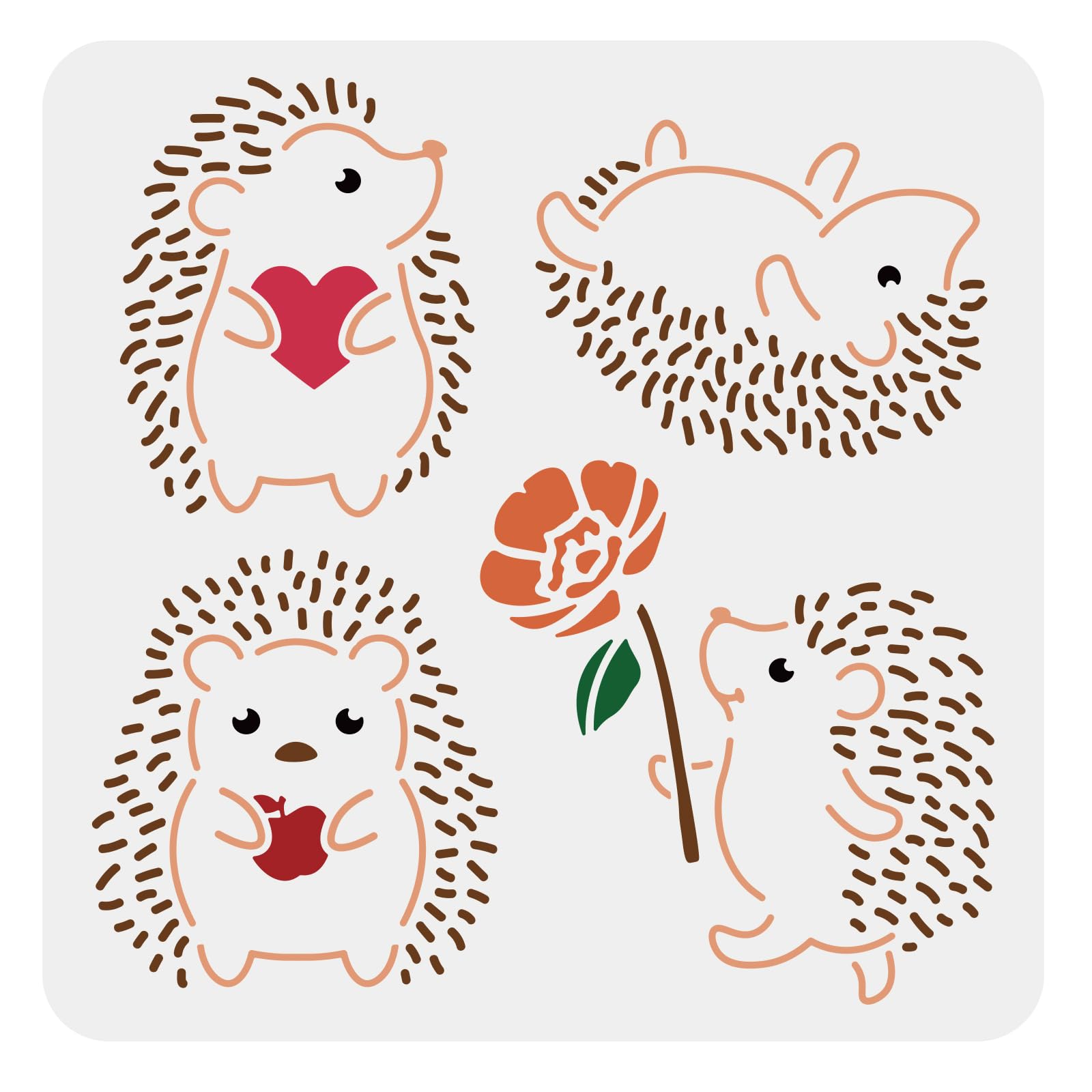 MAYJOYDIY Hedgehog Stencil Hedgehog Drawing Painting Stencils 30×30cm Flower Heart Pattern Reusable Animal Stencil for DIY Scrapbook Furniture Wall Floor Home Decors