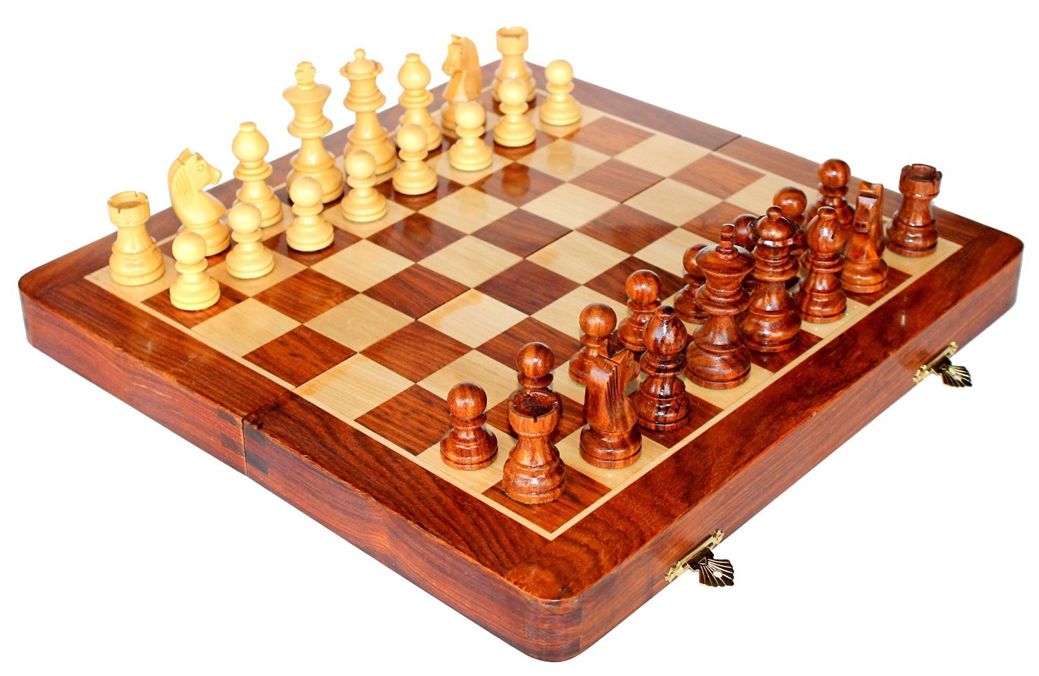 StonKraft Handmade Premium Wood 31 x 31 cms Chess Set - Wooden Fold-able Magnetic Set with Storage