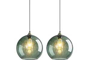 LBSQJ Gray Green Glass Pendant Lights Kitchen Island Lighting Globe Pendant Light Fixtures Modern Pendant Lighting for Kitchen Island Bedroom Living Dining Room Light Fixture(9.84in, 2-Pack)