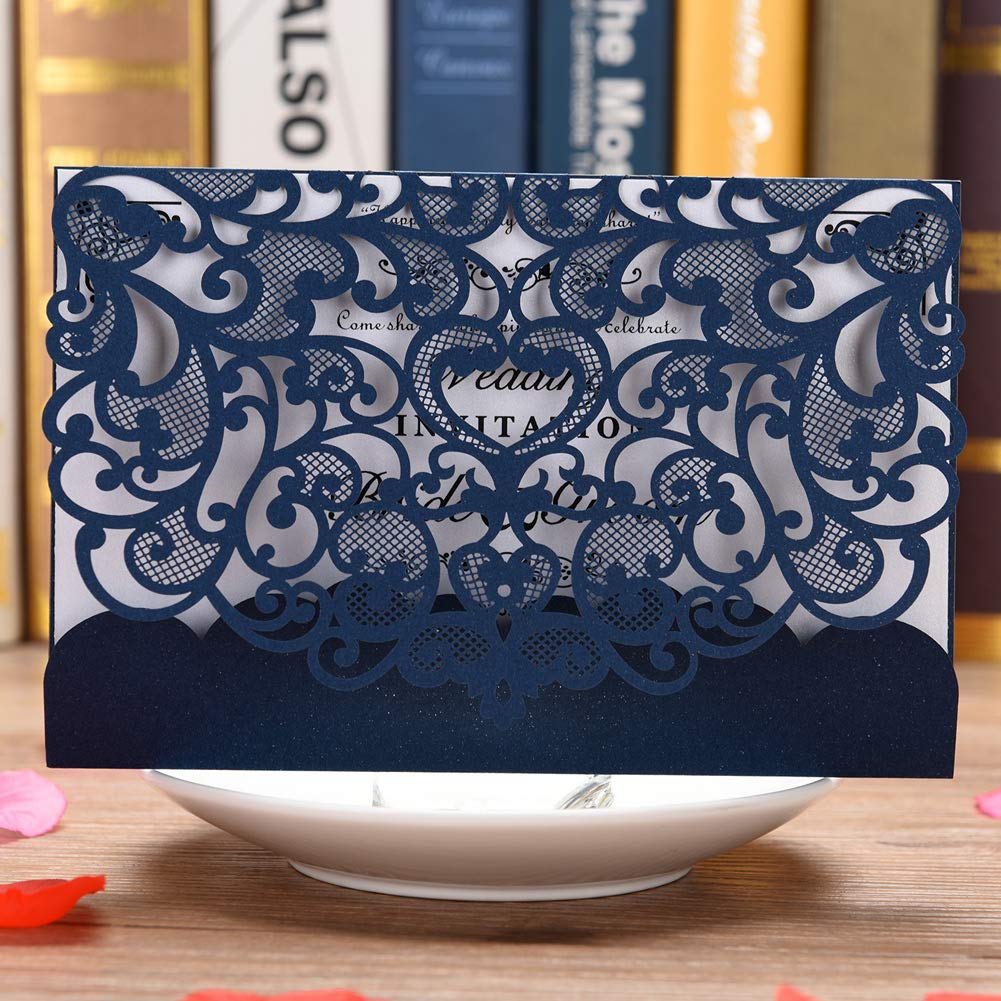 CYSKY Wedding Invitation Card with Envelopes 50 Pack Laser Cut Wedding Invitations Kit with Blank Printable Paper and Envelopes for Wedding Birthday Graduation