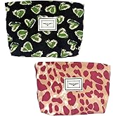 Slynxr 2 Pcs Corduroy Makeup Bag Set Portable Pink Polka Dot/Black Heart Travel Zipper Pouch Cute Aesthetic Cosmetic Makeup Bag for Purse Organizer Bags (Grenn Pink)