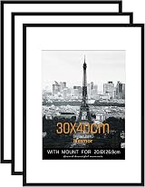 Hesmor 30 x 40 cm Picture Frame Aluminum Acrylic Black Wall-Mounted Pack of 3