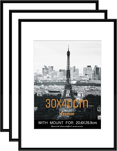 Hesmor 30 x 40 cm Picture Frame Aluminum Acrylic Black Wall-Mounted Pack of 3