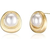 Aprilery 18K Gold Plated Stud Pearl Earrings for Women, Fashion White Pearl Stud Earrings Jewelry Accessory Gifts for Her