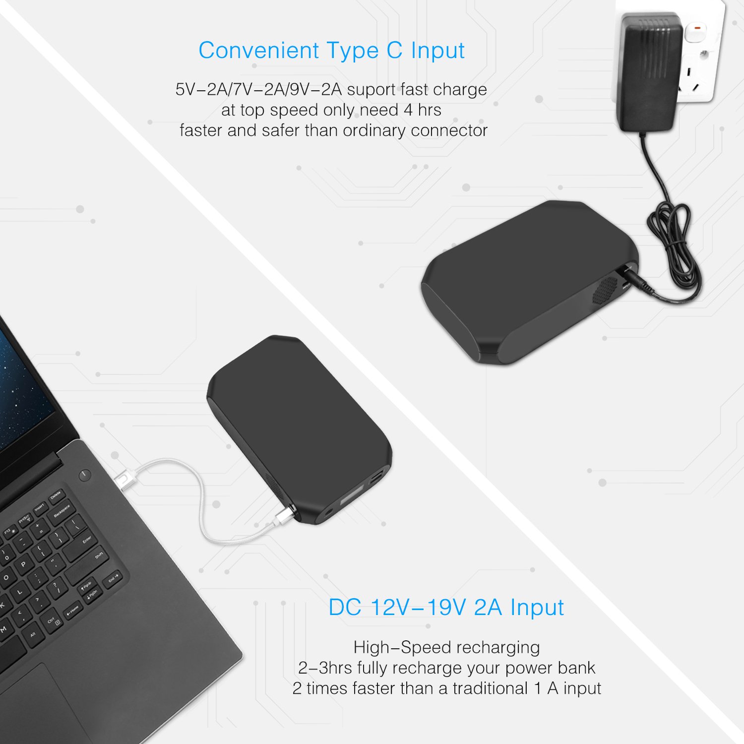 Upow 18000mAh AC Power Bank with 2-USB Ports and 1-AC Outlet for All Laptops, Tablets and Phones Such as iPhone X 8/8 Plus (Black)