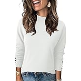 Qirno Womens Mock Neck Long Sleeve Knit Sweaters Turtleneck Casual Lightweight Button Cuffs Fall Pullover Sweater