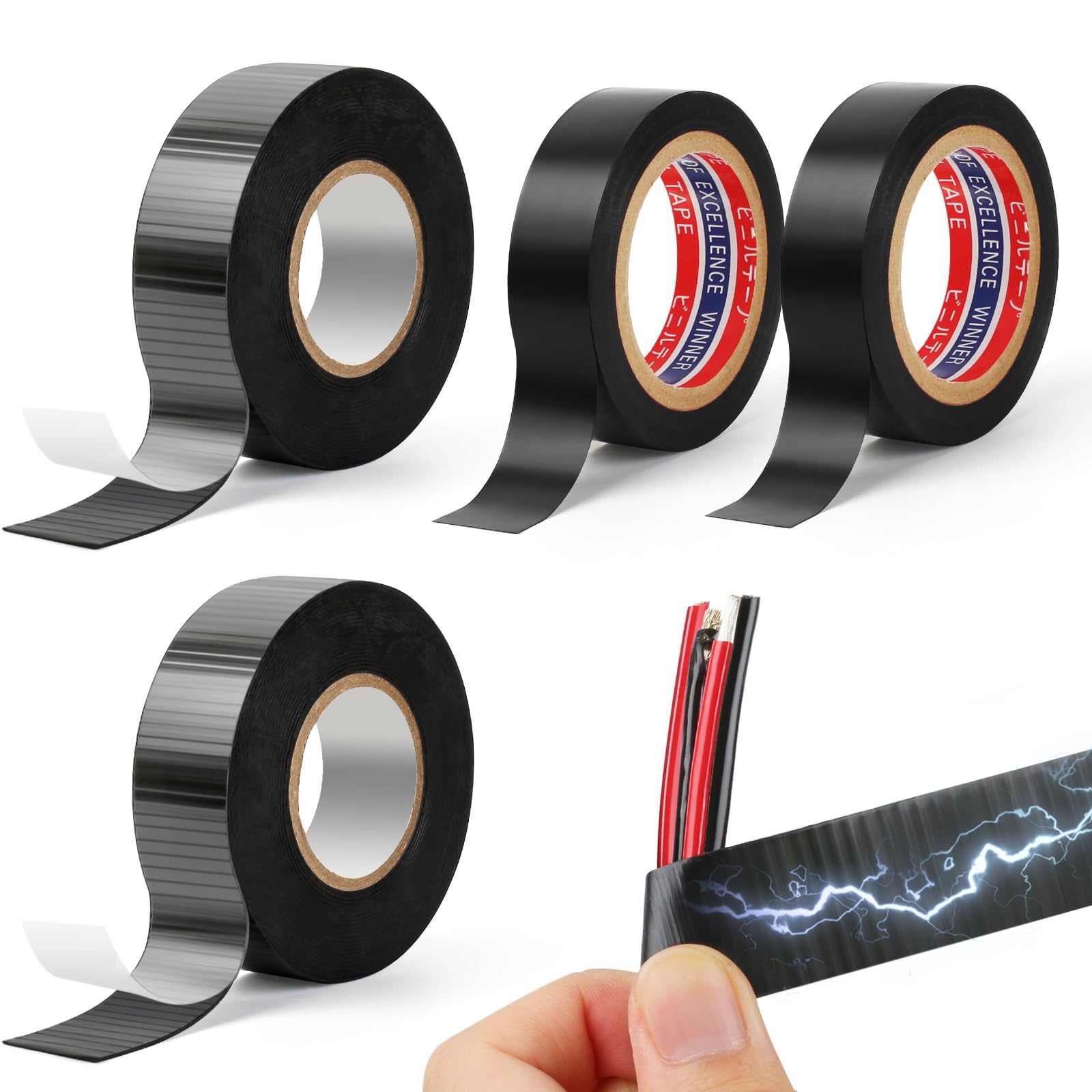 Amentalove 4 Rolls Black Electrical Tape, Black Self Amalgamating Tape, Waterproof PVC Electrical Insulation Tape Rubber Tape for Cable and Pipe Repair (25mm x 5m+19mm x 9m)