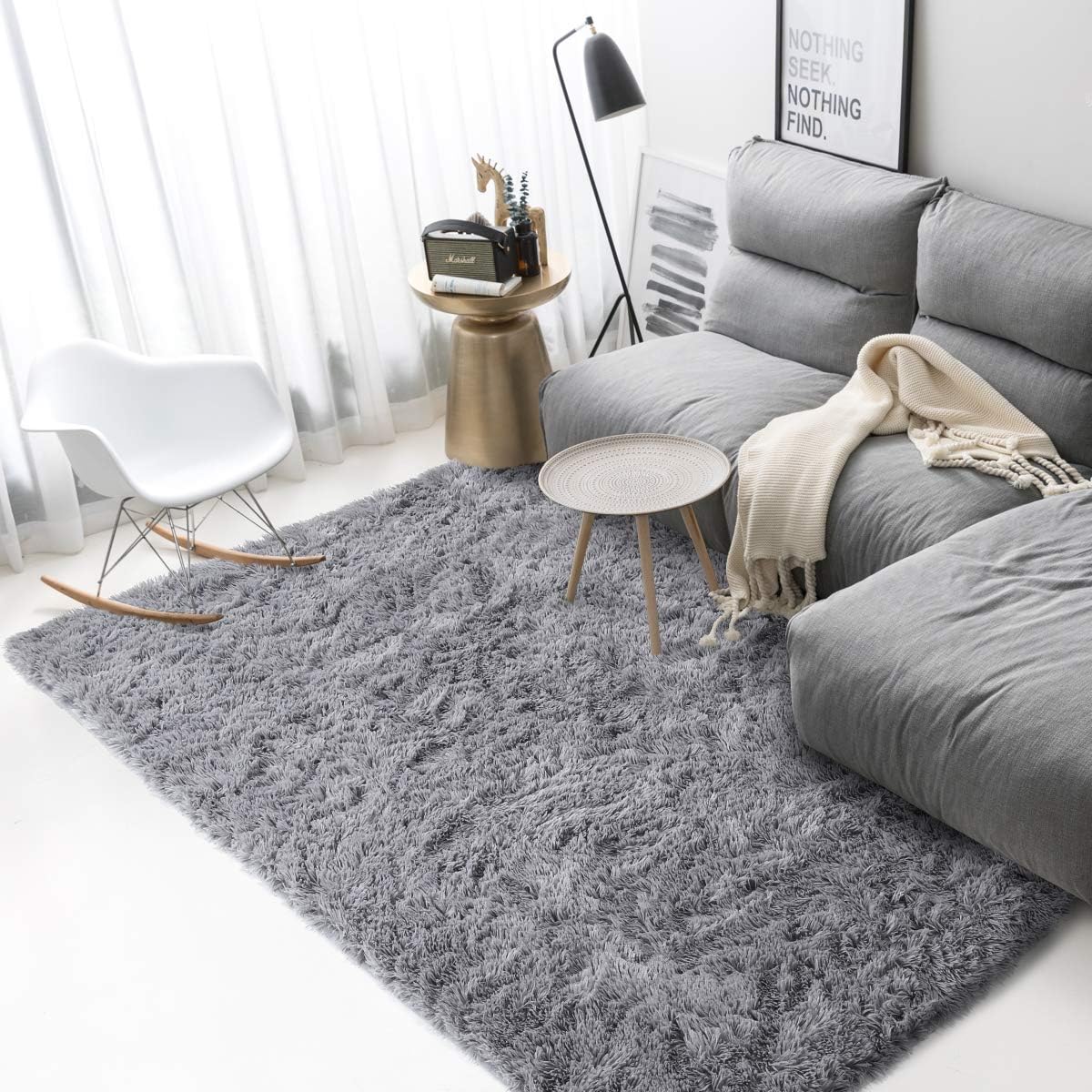 Andecor Soft Fluffy Bedroom Rugs - 4 x 6 Feet Indoor Shaggy Plush Area Rug for Boys Girls Kids Baby College Dorm Living Room Home Decor Floor Carpet, Grey: Home & Kitchen