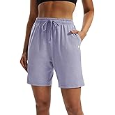 LUCKYCATCUS Women's 7" Bermuda Shorts Jersey Shorts with Pockets Workout Yoga Athletic Long Shorts for Women