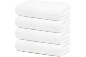 Textila Cotton Bath Towels - Large Bath Towel 27x52 Inches - Pack of 4 - White Color - Soft and Absorbent Towels for Bathroom, Gym, Pool, Spa, Hotel, Home & Body Wrap Use