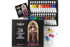 Castle Art Supplies 24 x 12ml Oil Paint Set | Great Value Set for Adult Artists, Beginners and Advanced | Vibrant Variety of Smooth-to-use Colors | In Impressive Presentation Box With Tutorial