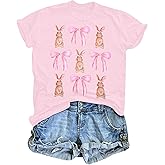 Bow Shirts for Women Coquette Aesthetic Shirts Cute Bunny Graphic Tees Trendy Pink Bow Ribbon Short Sleeve Tee Tops