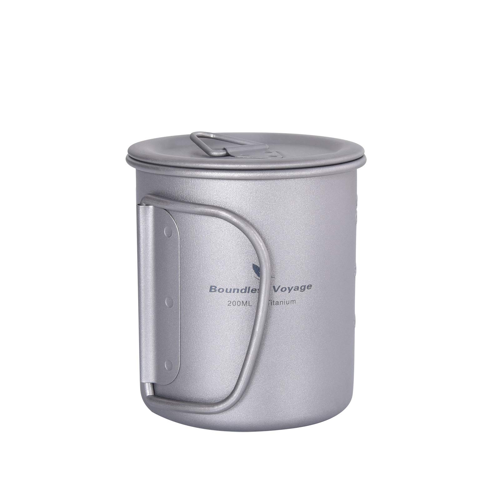 Boundless Voyage Camping Cookware 200ml Titanium Camping Pot with Lid Foldable Handle Ultralight Titanium Cup Coffee Mug for Backpacking Hiking Ti15141A