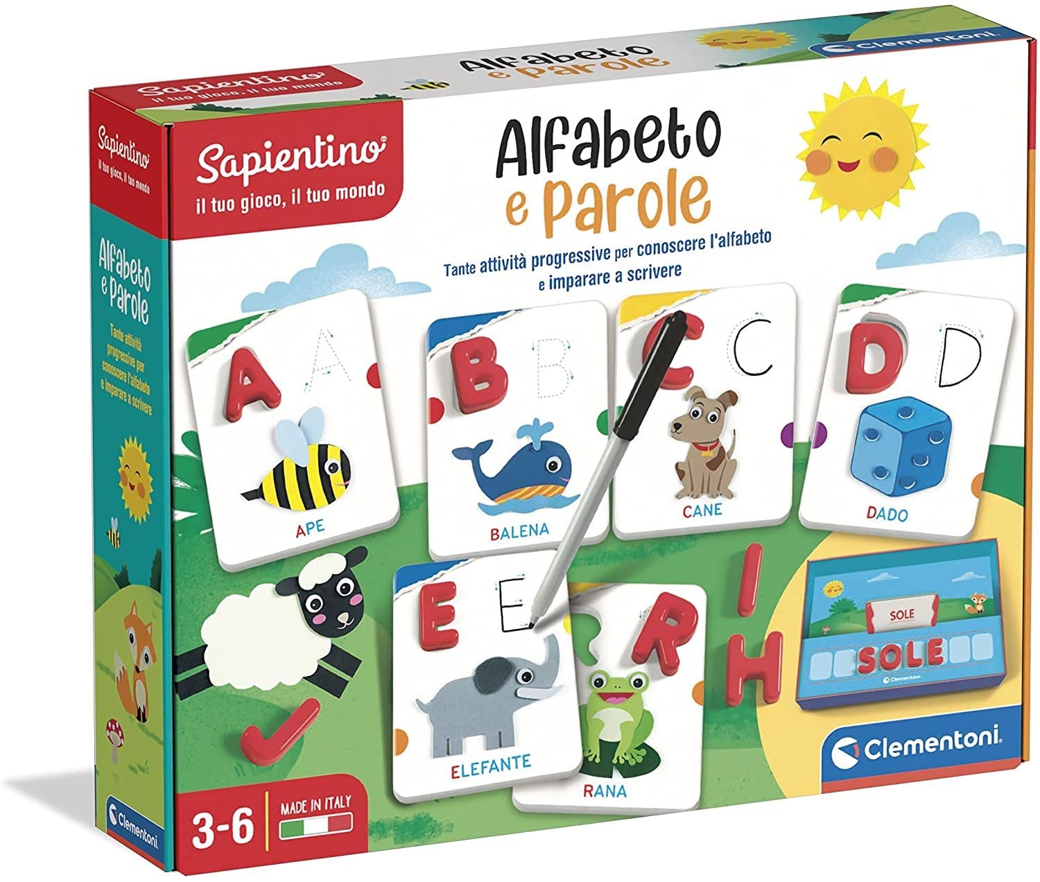 Clementoni - Scientific Alphabet and Words, Educational Game 3 Years to Learn Letters, Language Development, 100% Recycled Materials Play for Future, Made in Italy, Multi-Colour, 16366