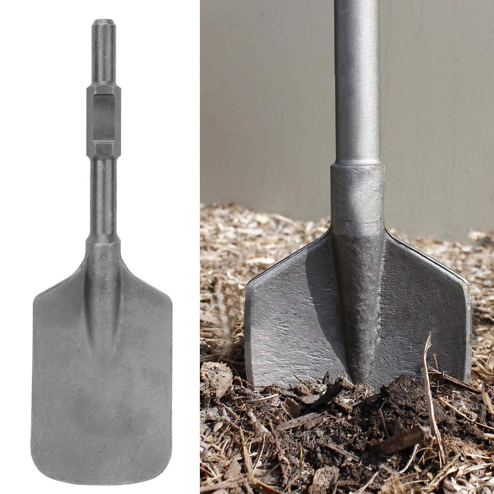 Clay Spade Scoop Chisel Bit for Electric Breaker, Hex Shank Clay Spade Dig Spade Chisel with Tool Box, for Construction Demolition Mining Tree Planting Stump Holes, Heat Treatment High Hardness