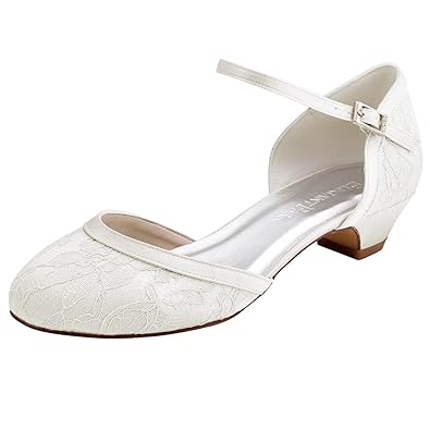 ElegantPark HC1620 Runde Zehen Schnalle Hoch Laceabsatz Pumps Lace Tanzschuhe Damen Brautschuhe