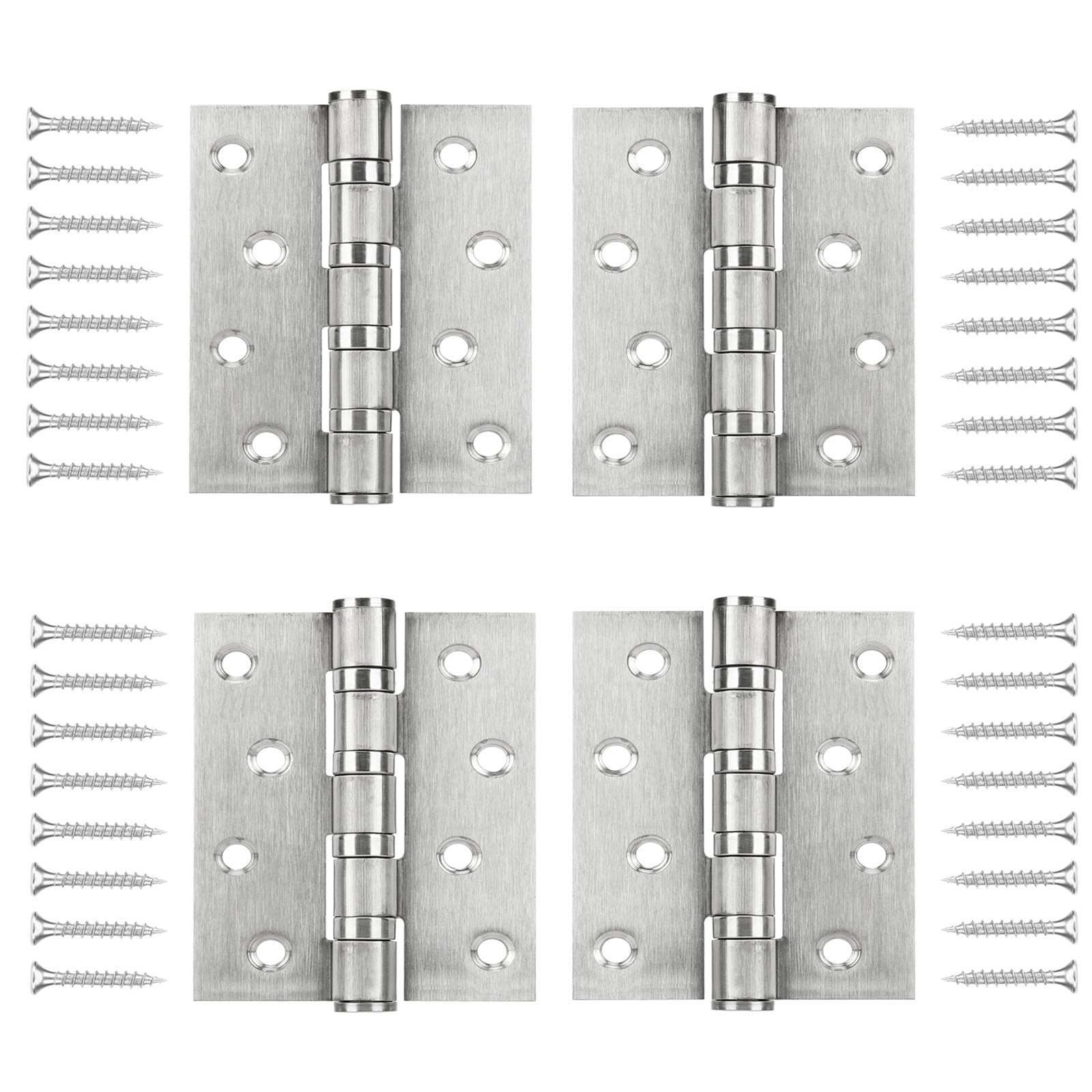 WELLOCKS Door Hinge 4x3 Inches (10cmx7.5cm) 4 Pack Stainless Steel 304, 3mm Thick Ball Bearing Door Hinges Quiet and Smooth Brushed Silver Perfect for Heavy Door (D04004)