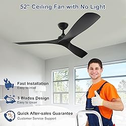 DIGLED 60 Inch Ceiling Fan No Light, Walnut Rustic