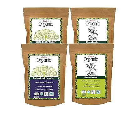 Radico Organic Indigo Leaf Powder & Organic Henna Twin Combo