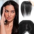 ELEVAVE Hair Toppers for Women Real Human Hair, 360° 3D Cover Middle Bangs Hair Pieces for Women (Black)