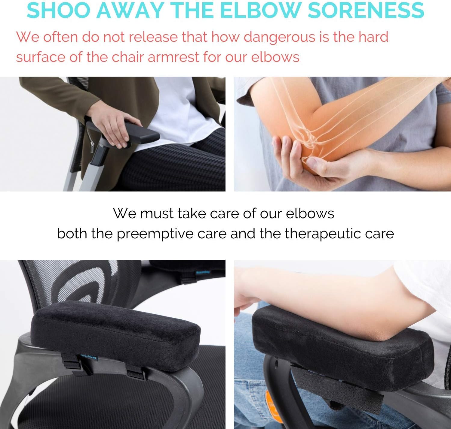 EcoLifeDay Extra Thick Chair armrest Cushions Elbow Pillow Pressure Relief Office Chair Gaming Chair armrest with Memory Foam armrest Pads 2-Piece Set of Chair : Office Products