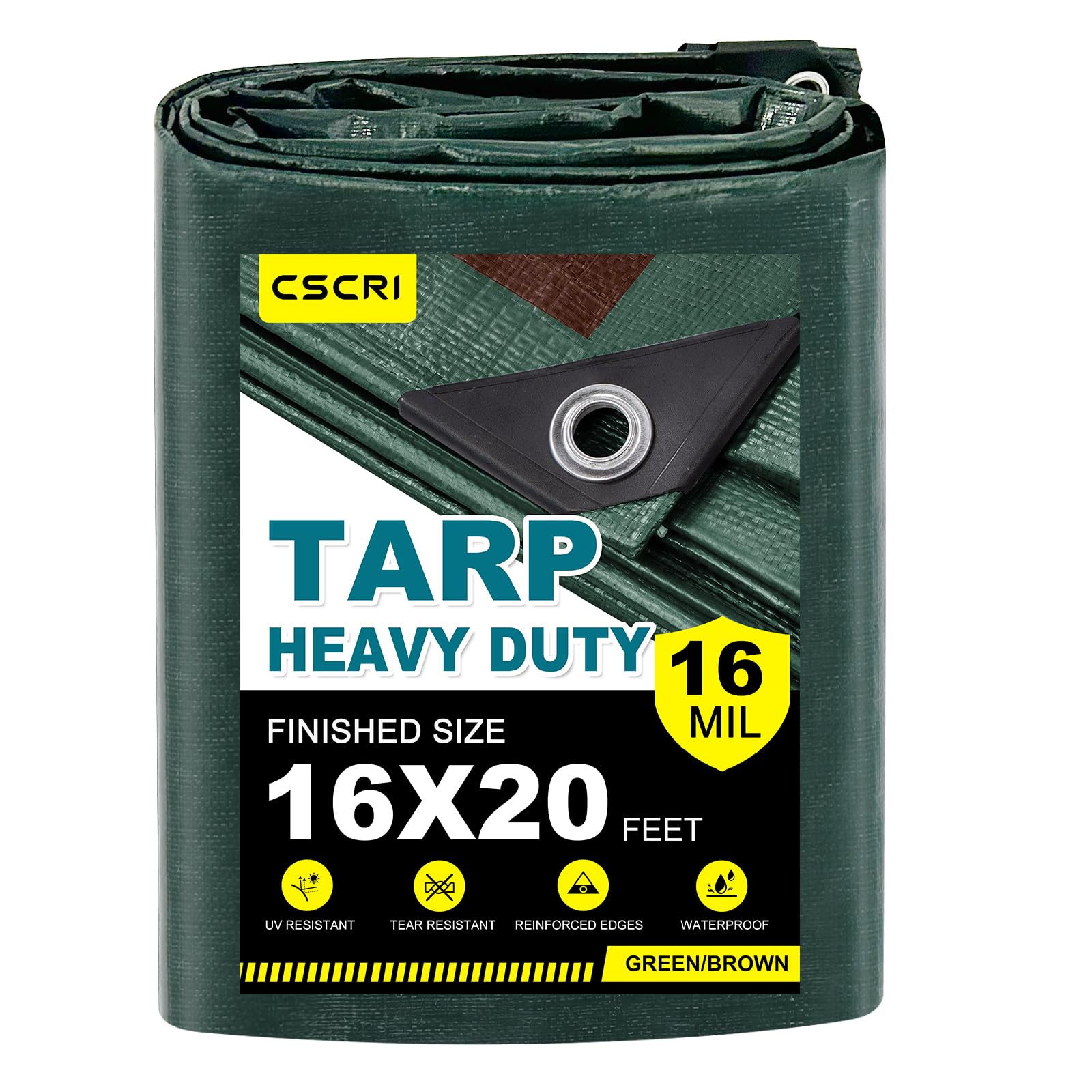 Photo 1 of 16Mil Finished Size 16x20 Tarp Heavy Duty Waterproof, Large Outdoor Multipurpose Protective Cover (Green/Brown)