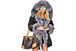 Roiii Women Thicken Warm Winter Coat Hood Down Parka Fleece Fur Outdoor Overcoat Long Jacket Outwear